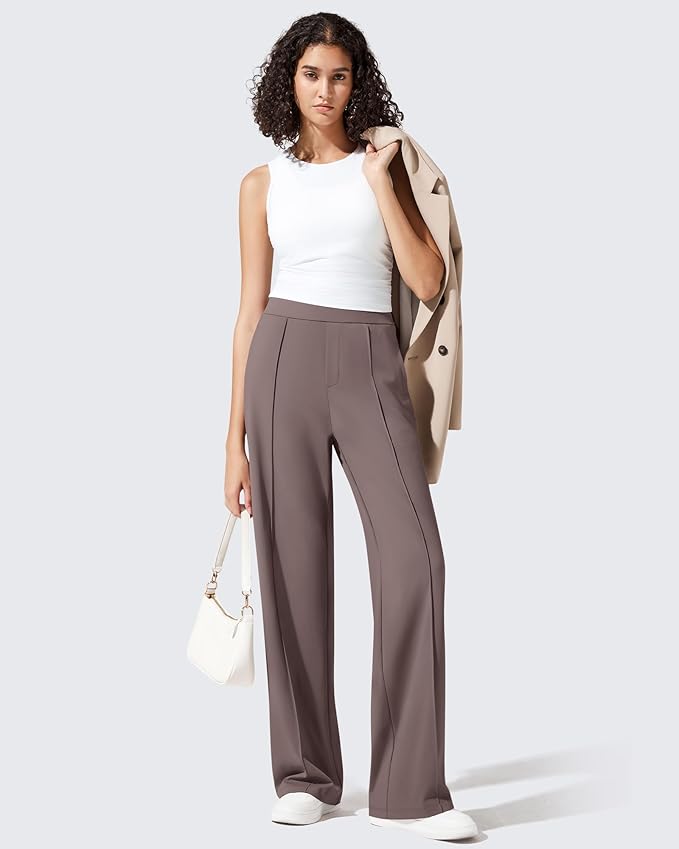 G4Free ShiftReady Women's Yoga Dress Pants with Pockets Wide Leg Business Casual Slacks High Waist Lounge Trousers