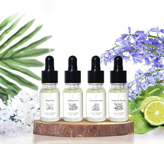PRISTINE Top 4 Signature Blend Essential Oils 4 Pcs Set for Electronic Diffuser for Home, Humidifier, Aromatherapy fragrance for home(Himalayan Tea, Campanula Blossom, Balsam Pine, Ivory Coast Cotton)