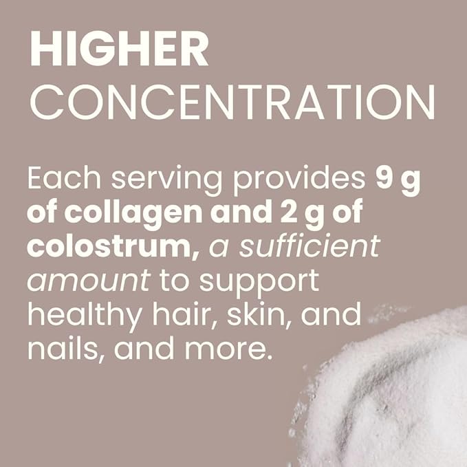 Colostrum & Collagen Peptides Powder with Biotin, Hyaluronic Acid & Vitamin C | Gut Health & Bloating, Immune Support, Hair, Skin & Nails Supplement | Unflavored | 30 Servings