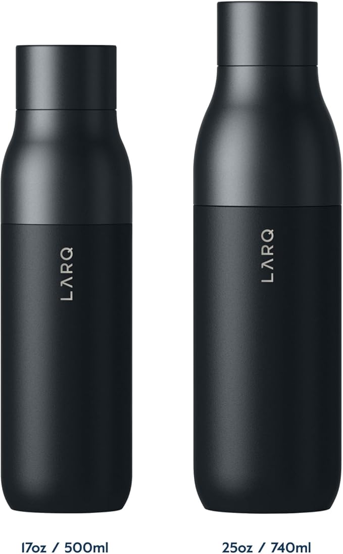 LARQ Bottle PureVis 25 oz - Self-Cleaning and Insulated Stainless Steel Water Bottle with UV Water Purifier and Award-winning Design | Reusable & Travel Friendly, Obsidian Black
