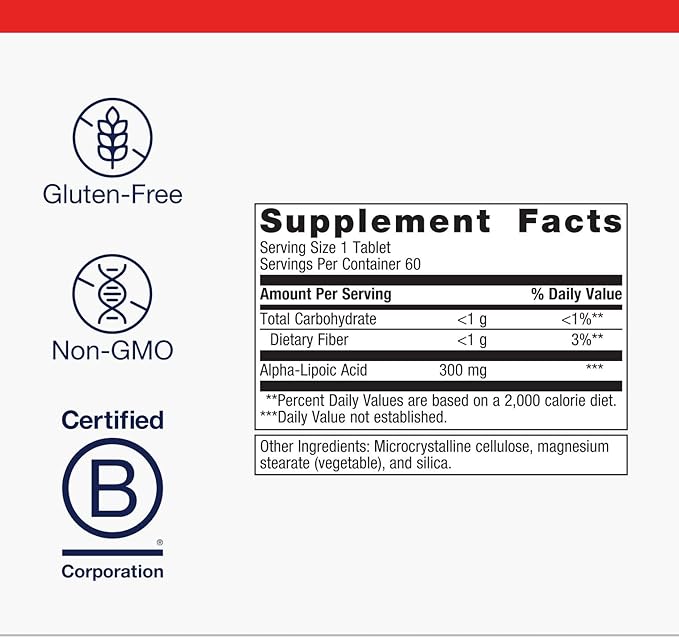 Metagenics Alpha-Lipoic Acid 300 mg - Metabolism & Antioxidant Support Supplement for Tissue, Brain & Heart Health* - Non-GMO, Gluten-Free, Vegan, Soy-Free - GMP Certified Facility - 60 Tablets