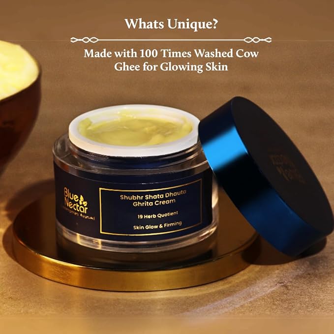 Blue Nectar Shata Dhauta Ghrita Face Cream for Women | 100 Times Washed Ghee Face Moisturizer for Women | Truly Natural Face Cream for Skin Firming (19 Herbs, 1.76 Oz)