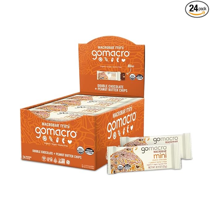 GoMacro MacroBar Mini Organic Vegan Snack Bars - Double Chocolate + Peanut Butter Chips (0.90 Ounce Bars, 24 Count)