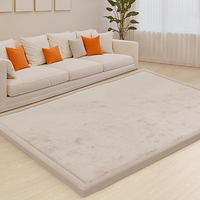 ACOMOPACK Baby Play Mat for Floor,1.3" Thick Memory Foam Area Rug for Living Room,Soft Velvet Crawling with Non-Slip Bottom for Kid,Toddler,71"×79" Tummy Time Nursery Rugs,Yoga(Beige)