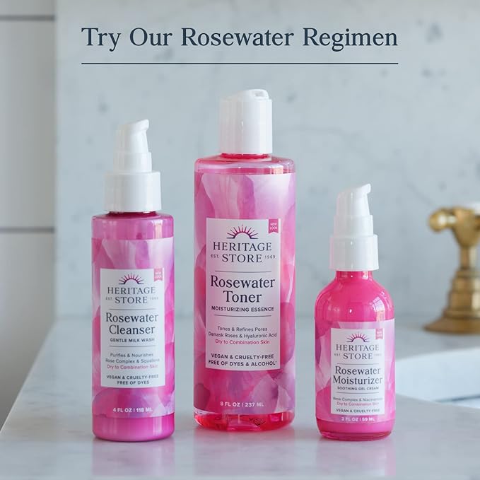 HERITAGE STORE Rosewater 2-Pack - Refreshing Face Mist w/Damask Rose, All Skin Types - Hydrating Rose Water Spray for Glowing Skin, No Dyes or Alcohol, Hypoallergenic, Vegan, 60-Day Guarantee, 8oz ea