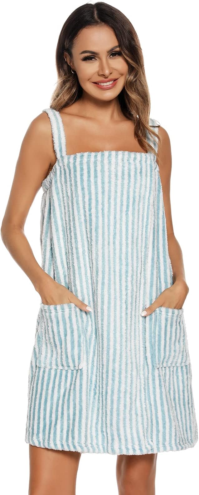 Veseacky Women Bath Wrap Towel for Womens Shower with Pocket Adjustable Spa Robe & Facial Headband