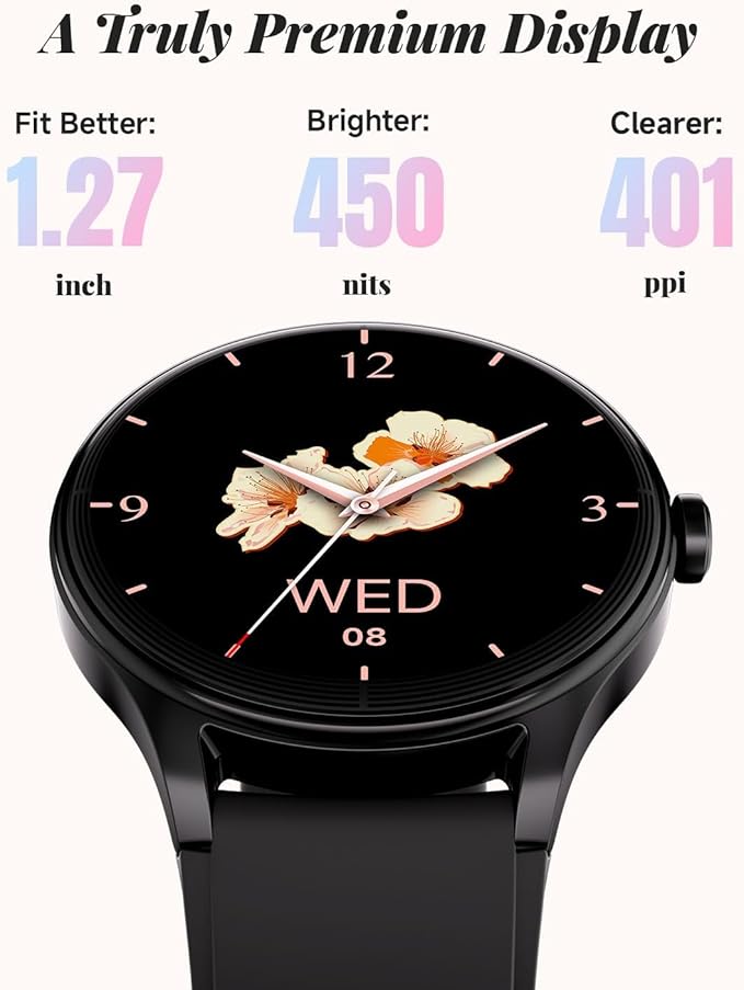 TOOBUR Smart Watch for Women, Smartwatch Compatible Android and iOS Phone, Answer/Make Calls, Fitness Tracker/Step Counter/Running Watch, Sleep/Heart Rate Monitor, 100 Sports, IP68 Waterproof, Black
