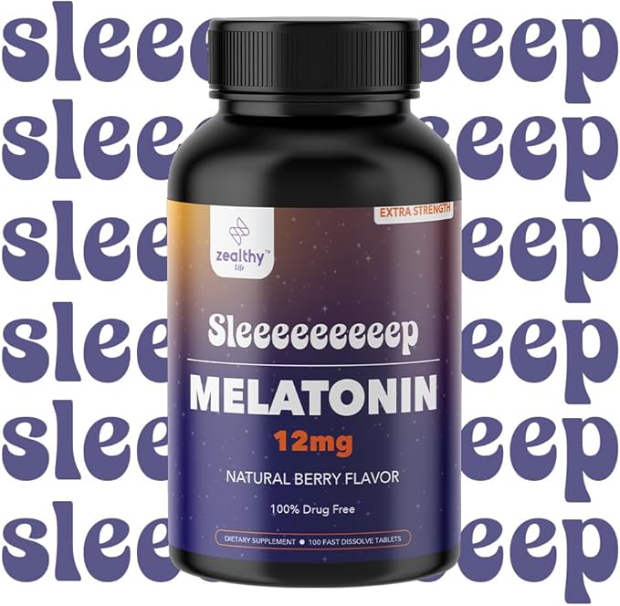 Melatonin 12mg Fast Dissolve Tablets – Natural Berry Flavor, 100 Count – Extra Strength Sleep Support for Adults – Non-Habit Forming, 100-Day Supply