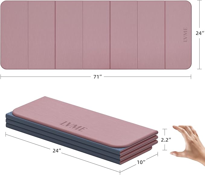 Foldable Yoga Mat, 0.32 inches Thick, SGS Certified, Non Slip, 71 x 24 inches, Foldable for Travel, Pilates, Camping, Environmental Sports Mat, Odorless TPE Material