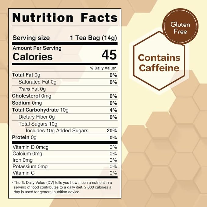 True Honey English Breakfast Tea Bags - Honey Crystals Blended in Every Sachet - Strong Antioxidant Support - All Natural Organic Herbal Caffeinated Free Tea Bag 24 Count