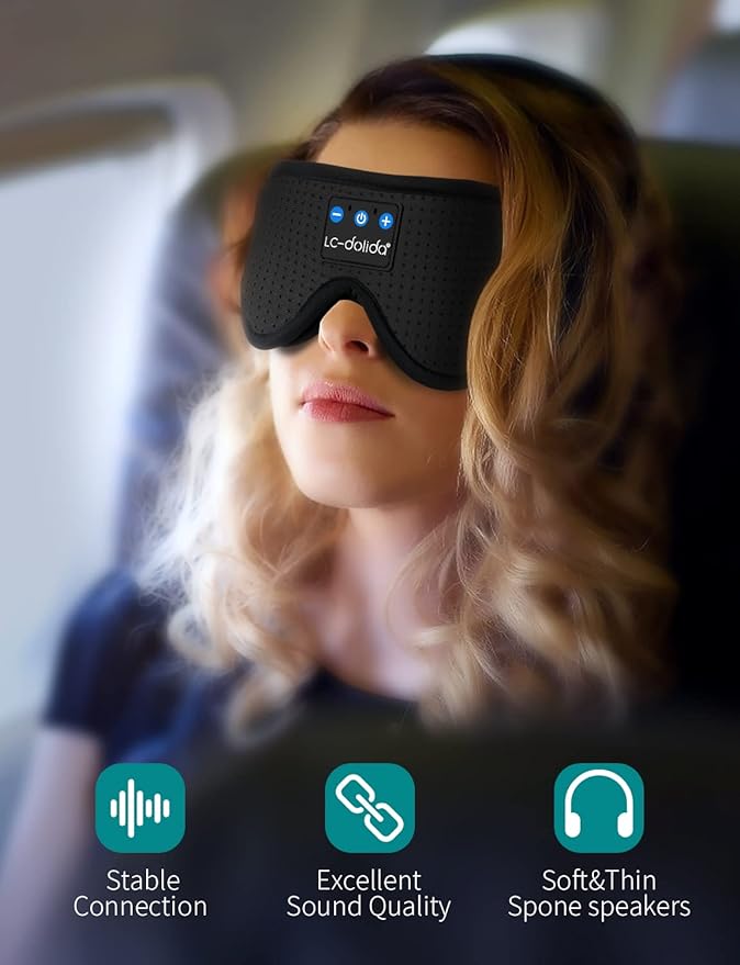 LC-dolida Sleep Mask with Bluetooth Headphones,Sleep Headphones Bluetooth Sleep Mask 3D Sleeping Headphones for Side Sleepers Best Gift and Travel Essential (Elegant Black)