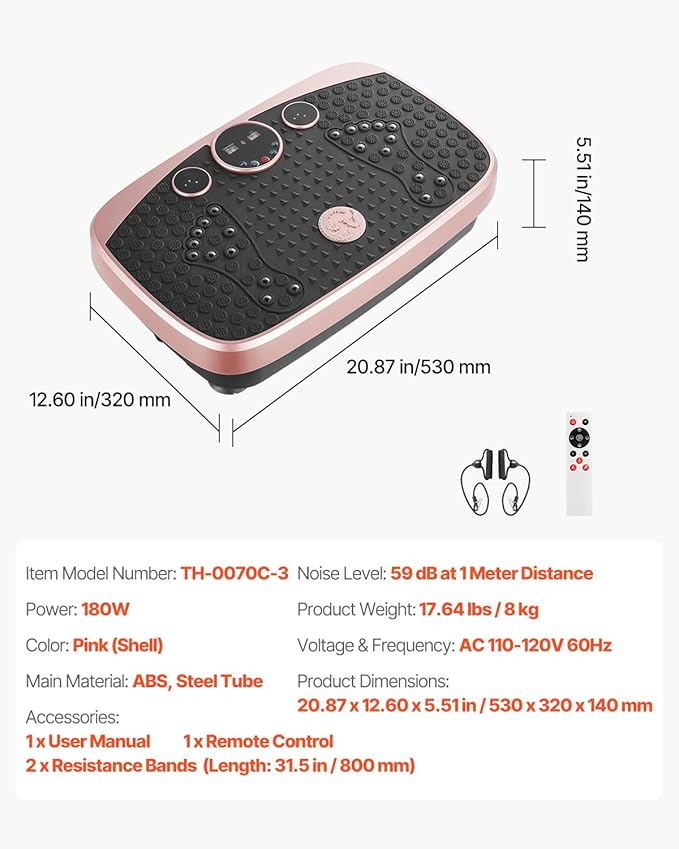 VEVOR Vibration Plate Exercise Machine, Whole Body Shaker for Lymphatic Drainage and Weight Loss, Home Workout Gym Fitness Equipment with 2 Resistance Bands, Vibrating Platform for Women Men