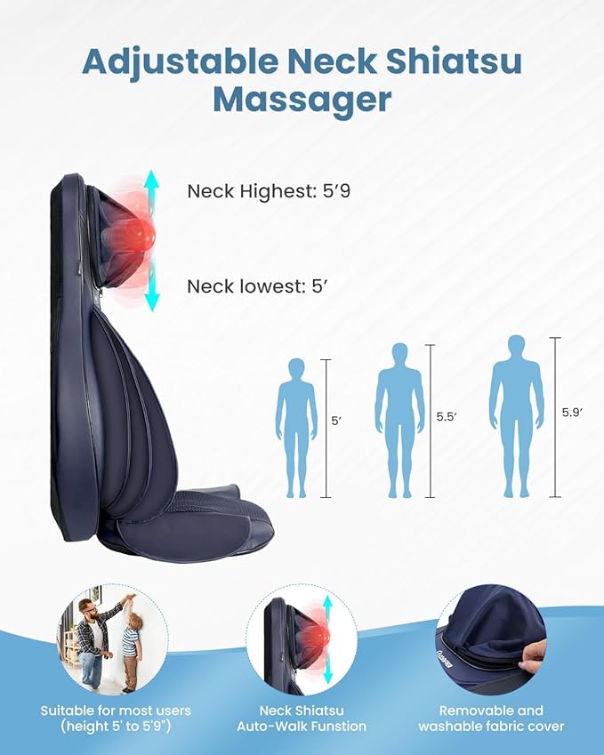 COMFIER Shiatsu Back Massager with Heat,Massage Chair Pad with Tapping,Kneading Massage Seat Cushion with Compression,Adjustable Height Chair Massager for Office Chairs,Gift for Mom,Dad