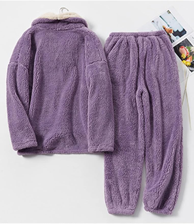 Peaceglad Mens Fluffy Coral Fleece Pajamas Set Pullover Pants Loose Plush Warm Loungewear Sleepwear
