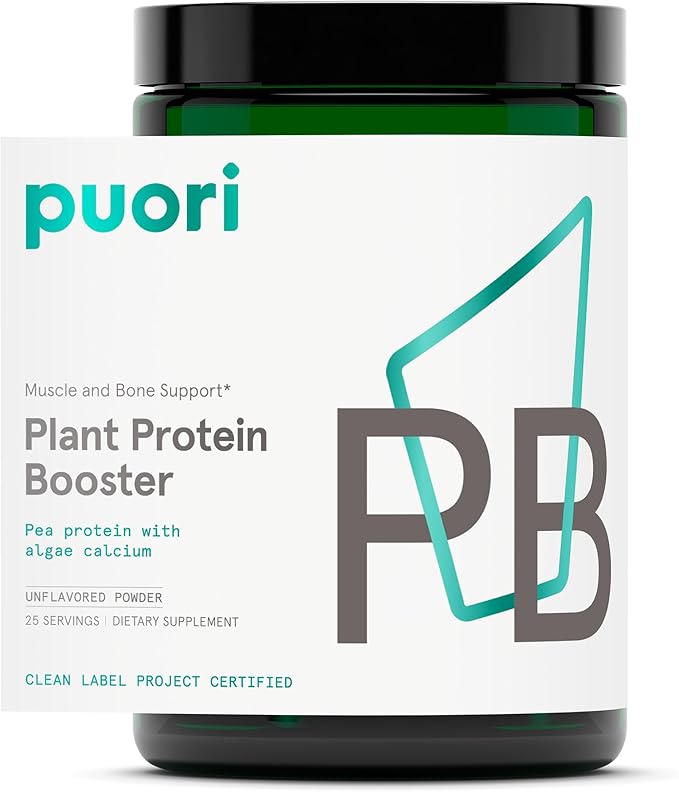 Puori Vegan Plant Protein Enhancer Powder - 25 Servings - Neutral Flavor Pea Protein with Algae Calcium for Essential Amino Acids - Dairy-Free, Vegetarian, Non GMO