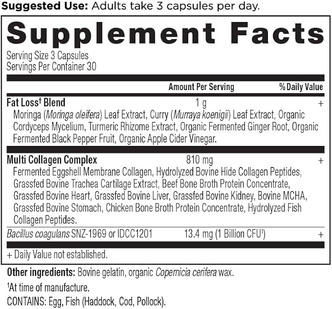 Ancient Nutrition Multi Collagen Advanced Lean with Probiotics, Hydrolyzed Collagen Peptides Supports Healthy Weight Loss and Fat Loss, 90 Count