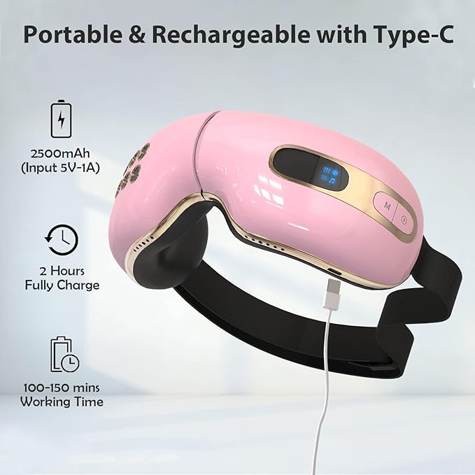 Eye Massager with Heat and Coolling for Migraines, Dry Eyes, Eye Strains, Eye Massager Mask Heat Cold Tech Bluetooth Music for Sleeping Birthday Gifts for Women Men