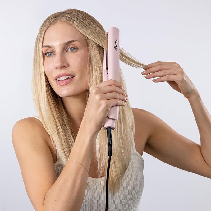 L'ANGE HAIR Le Titane Titanium Flat Iron | Hair Straightener with Curved Edges for Versatile Styling | Dual Voltage Flat Iron with Infrared Heat & Adjustable Temperature | 1" Blush