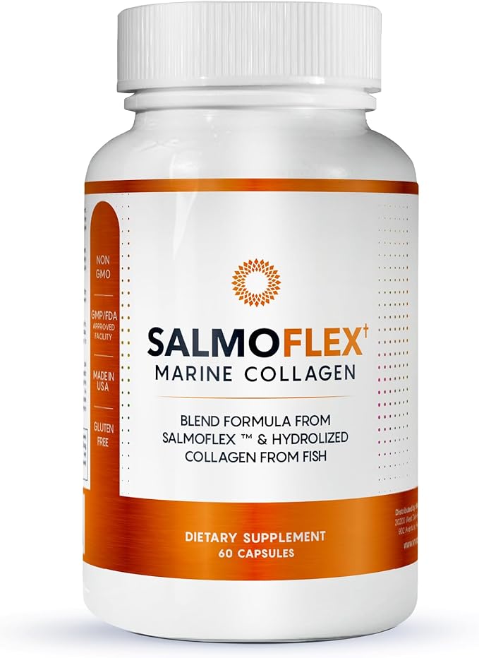 VITASEI Salmoflex Marine Collagen Peptides Pills W/Hyaluronic Acid, Vitamin C, D, E | Salmon Supplements - Hair, Skin, Nails | Multivitamin for Women & Men | Knee, Joint Relief - 60 Capsules