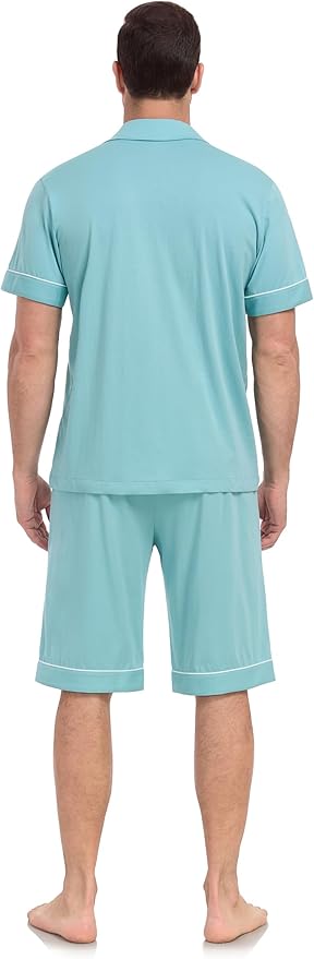 COLORFULLEAF Men's 100% Cotton Short Sleeve Pajama Sets Button Down Notched Collar Sleepwear Soft Lounge Pjs with Pockets