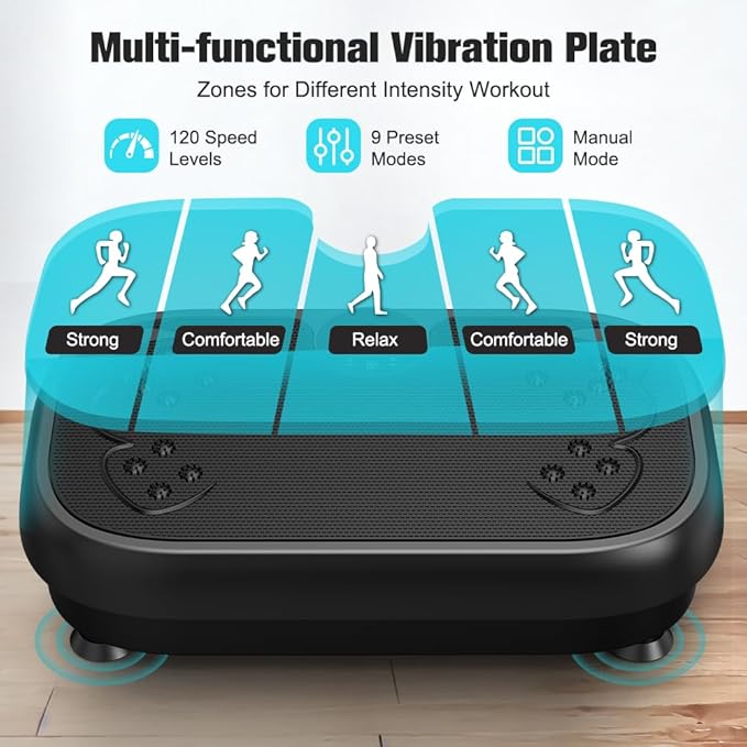 Relife Vibration Plate Exercise Machine Fitness Platform Whole Body Shaker Vibrate Stand Board Lymphatic Drainage Shaking for Weight Loss Fat Burning with 2 Resistance Bands Home Gyms Workout,400Lbs.