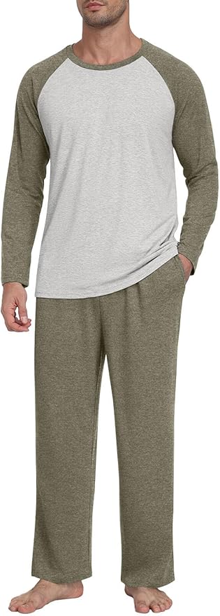 Men's Pajamas Set Sleepwear Pjs Lightweight Long Sleeve Pjs Soft Comfy Sleep Sets with Pockets