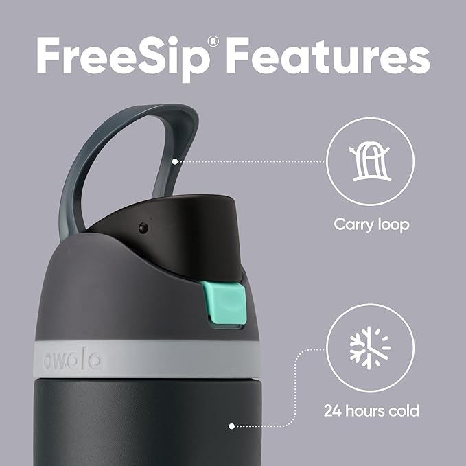 Owala FreeSip Insulated Stainless Steel Water Bottle with Straw for Sports, Travel, and School BPA-Free Sports Water Bottle, 24 oz, Foggy Tide