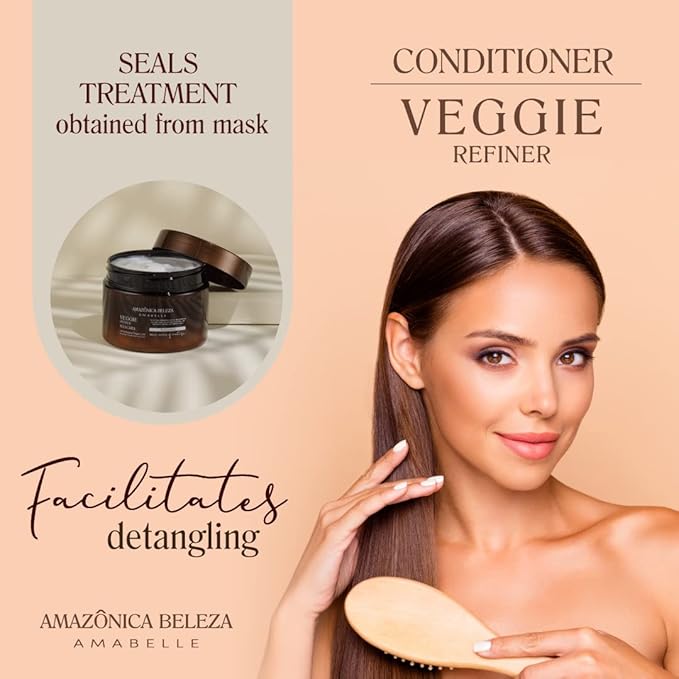 AMAZONICA BELEZA Vegan Veggie Refiner Conditioner, Nourishes, Moisturizes and Repairs, Sulfate, Parabens and Cruelty Free, with Natural Ingredients for all Hair Types, 10 Oz