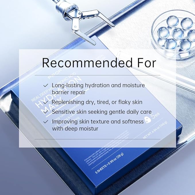 REAL DEEP Hyaluronic Acid Hydration Face Mask - 24H Moisturizing for Dry & Sensitive Skin, with Niacinamide & Panthenol, Soothing Camellia Sheet Mask for Plumping, Firming & Brightening, 5 Count