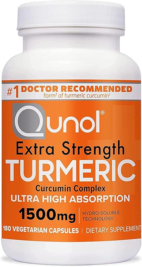 Qunol Turmeric Curcumin Supplement, Turmeric 1500mg With Ultra High Absorption, Joint Support Supplement, Extra Strength Turmeric Capsules, 2 Month Supply, 180 Count (Pack of 1)