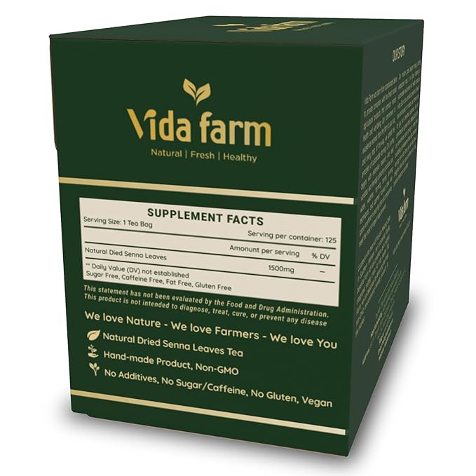 VIDA FARM Premium Senna Tea for Constipation - 125 Tea Bags - 100% Natural Senna Leaves, Non-GMO, Caffeine Free