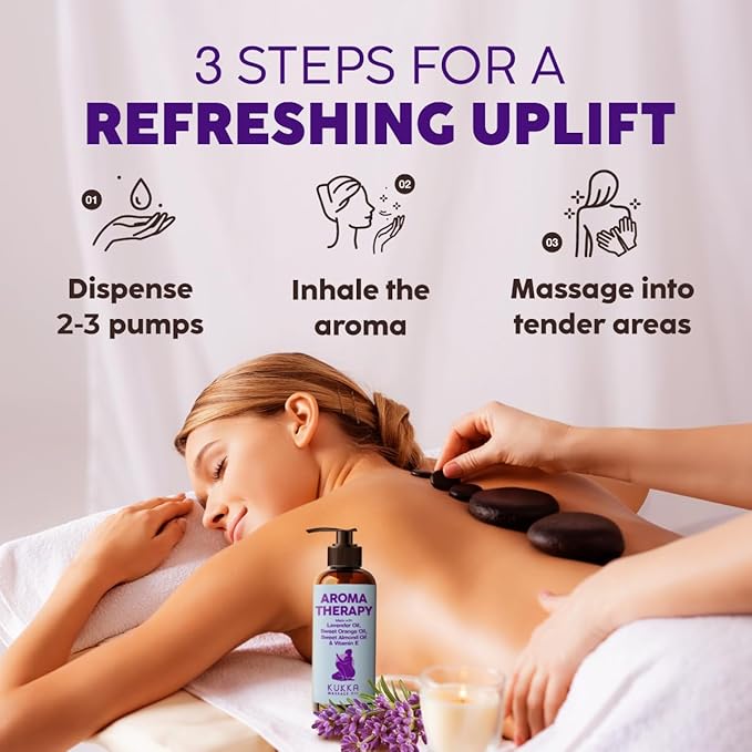 KUKKA Aromatherapy Massage Oil 6.76 fl oz - Enriched with Vitamin E, Sweet Almond, Lavender & Sweet Orange Oils - for All Skin Types, Men & Women - Massage Therapy Oil for Muscles, Legs & Body