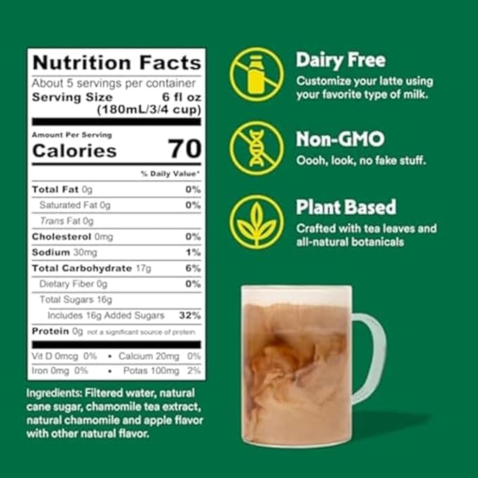 STASH Apple Blossom Latte - Dairy Free Plant Based Chamomile Tea Concentrate - Caffeine-Free - 32 fl oz, 5 Servings (Pack of 6)