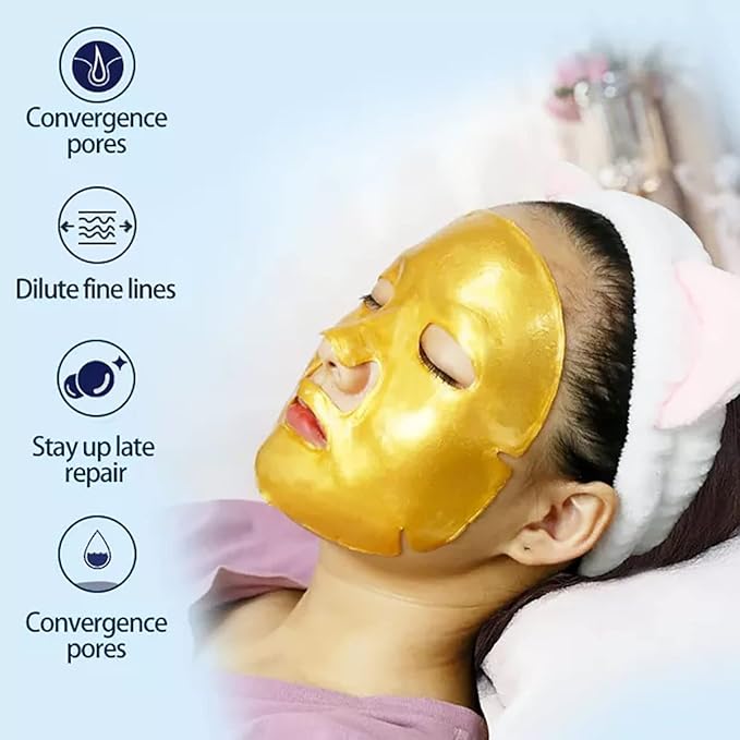 Collagen Facial Masks (10-Pc) - Vegan Gold Facial Mask - Anti Aging,Puffiness, Moisturizing, Deep Tissue Rejuvenation and Hydrates Skin