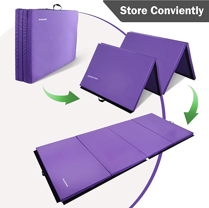 Folding Exercise Gymnastics Mat, 4'x8'x2" Gym Workout Mat with Carrying Handles 4-Fold High-Density Anti-Tear Portable Fitness Aerobics Mat for Home Gym Yoga Pilates Tumbling MMA Core Training
