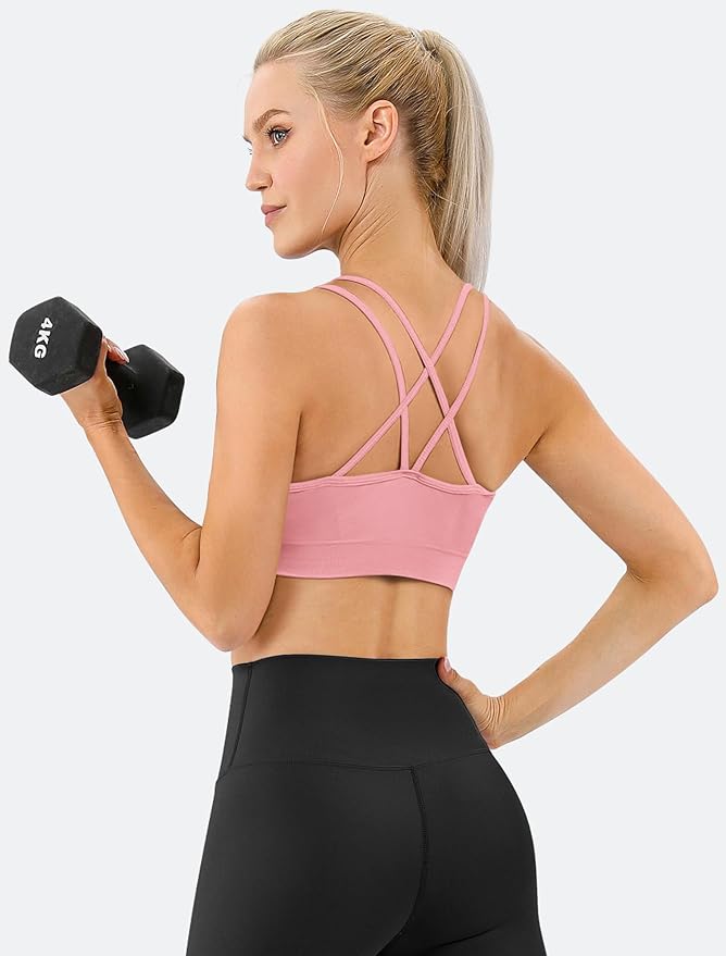 Women's Cross Back Sports Bra Padded Strappy Medium Support Yoga Bra for Workout Fitness 3 Pack