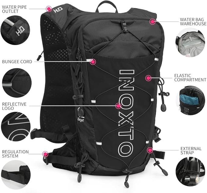 INOXTO Hydration Pack Backpack ,Water Backpack with 2L Leakproof Water Bladder, Running Hydration Vest for Man, Daypack for Cycling Motocross Climbing Trail Running