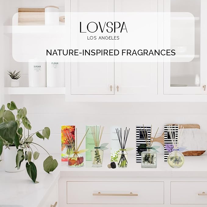 LOVSPA Reed Diffuser Set, Winter Forest Pine Scented Oil Diffuser with Sticks and Wooden Coaster, Bathroom Shelf Decor Made with Real Botanicals, USA Made