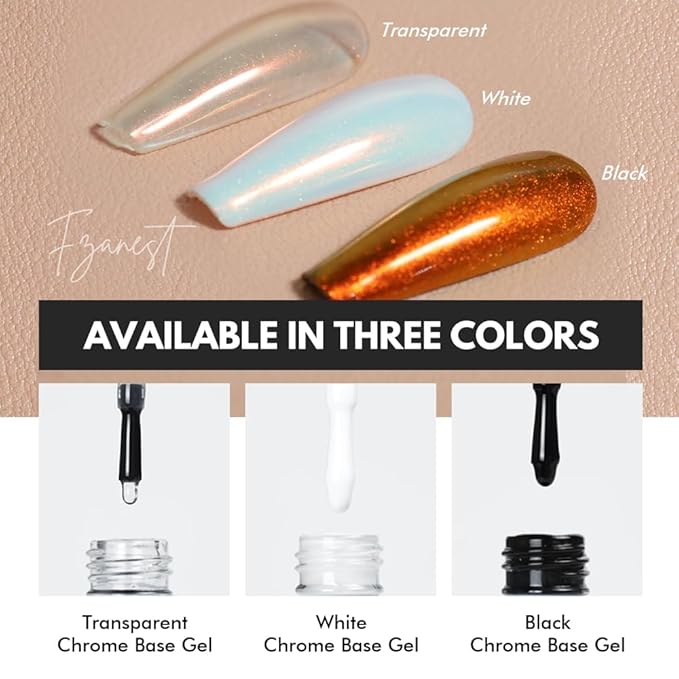 FZANEST Chrome Base Coat Gel Base Top Coat for Chrome Nail Powder 15ml No Wipe Clear Gel Nail Polish High Gloss Mirror Shine Long Lasting Easy Application Soak off DIY Home Salon Art Design