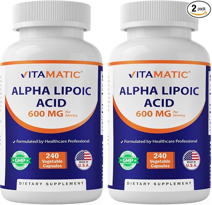 Vitamatic Alpha Lipoic Acid (ALA) 600mg Per Serving - 240 Vegetable Capsules - 120 Servings - Non-GMO & Gluten Free (Pack of 2)