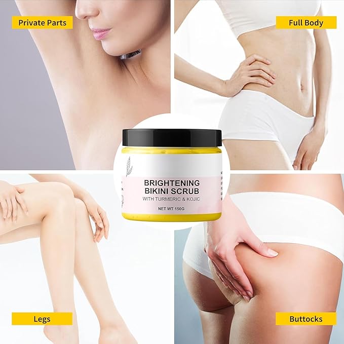 Bikini Area Exfoliator Exfoliating Body Scrub Turmeric Scrubs Kojic Bump Eraser KP Body Exfoliant Ingrown Hair Treatment Body Scrubs for Inner Thighs Bikini Line Intimate Area Armpit 5.29OZ