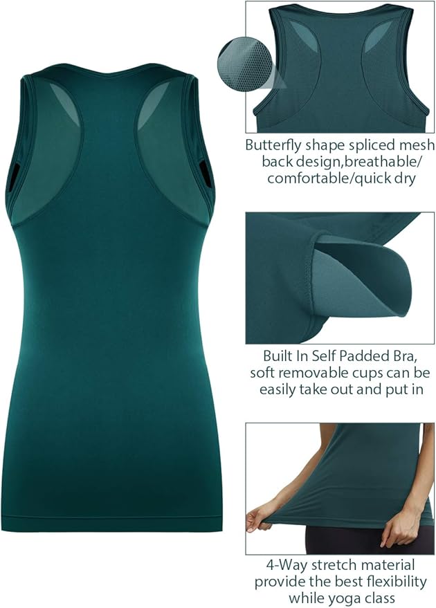 Disbest Yoga Tank Top, Women's Performance Stretchy Quick Dry Sports Workout Running Top Vest with Removable Pads
