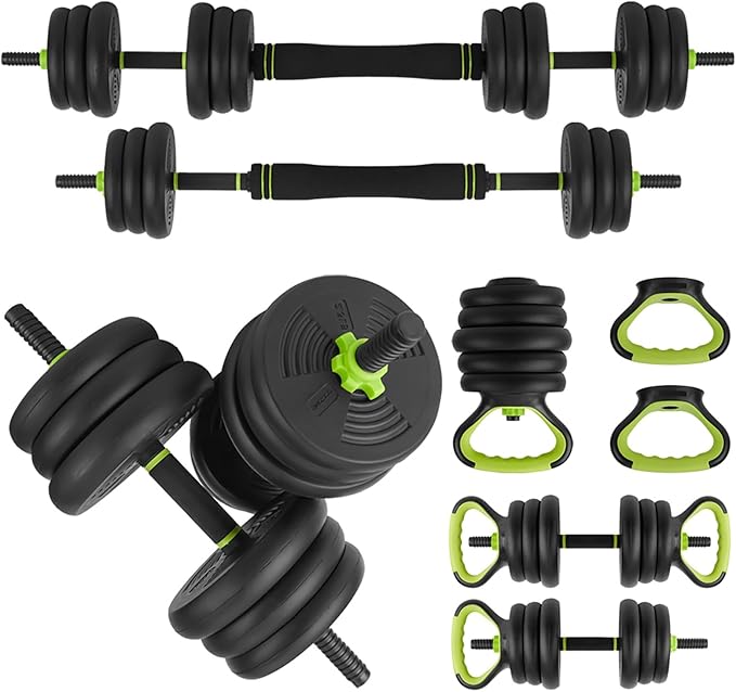 Adjustable Dumbbell Set, 30/44/66/88Lbs Free Weight Set with Connector, 4 In1 Dumbbells Set Used As Barbell, Kettlebells, Push Up Stand,Green and Black