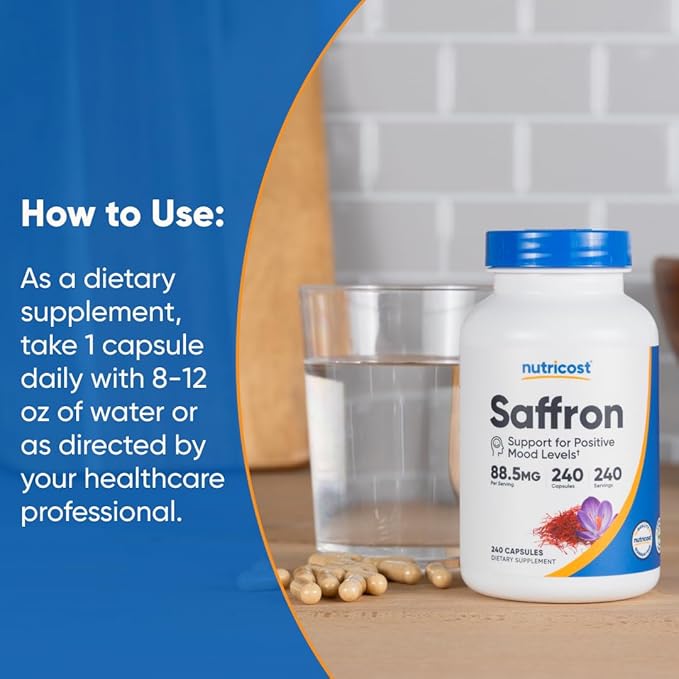 Nutricost Saffron Extract 88.5mg, 240 Capsules - Veggie Caps, Non-GMO, Gluten Free
