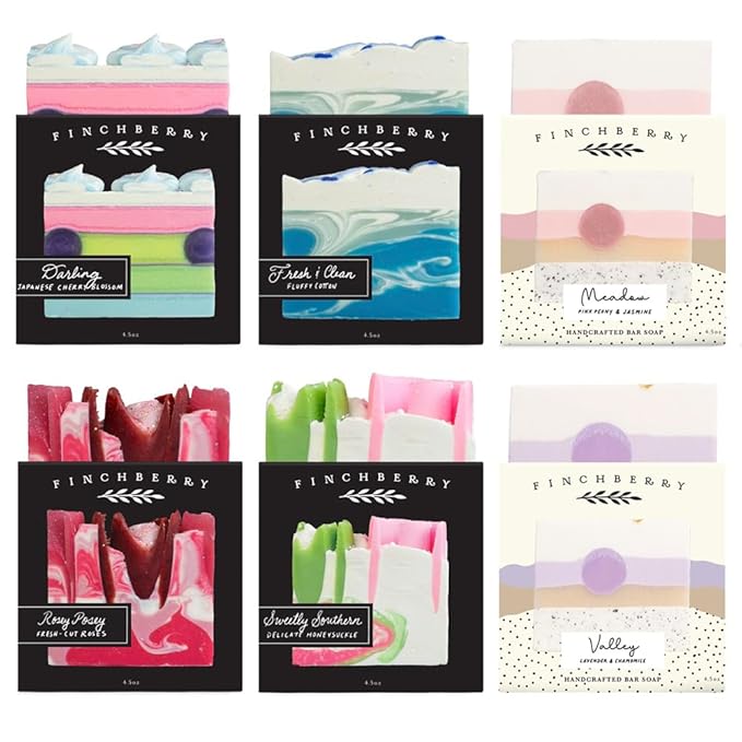 FinchBerry Season of Soap Gift Set - Handmade Seasonal Soaps - Cleanse & Moisturize with Olive, Shea Butter & Coconut Oil - Ideal for All Skin Types & SPRING Gifting, Pack of 6 (4.5 oz Each)