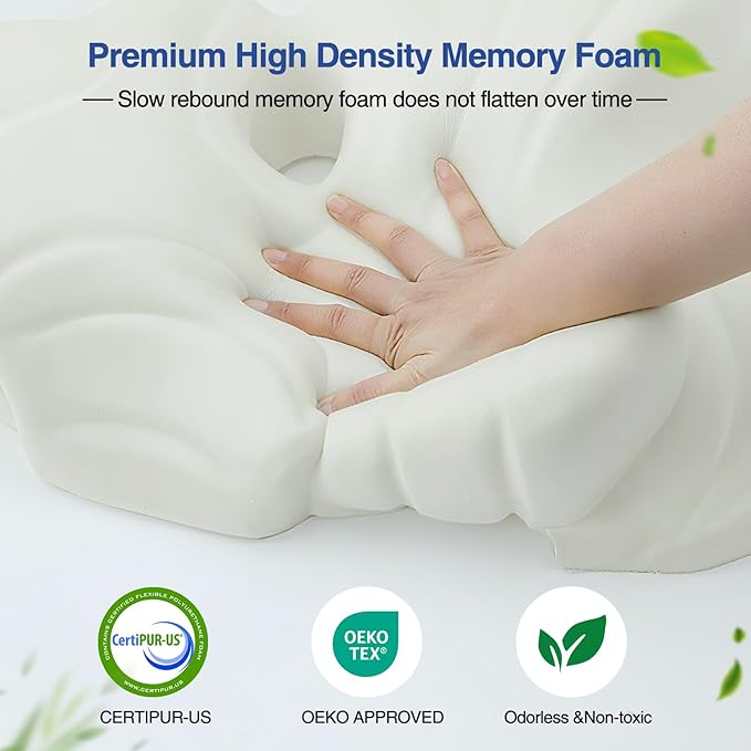 Cervical Pillow for Neck Pain Relief - Ergonomic Neck Pillow with Ice Silk Pillowcase, Cooling Memory Foam Pillows for Side Back Stomach Sleepers