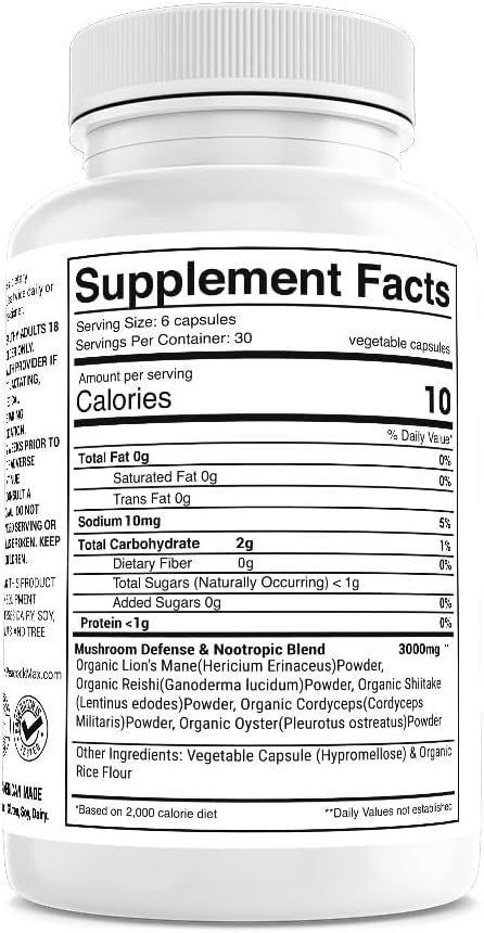 5 Mushrooms Supplement, 180 Count – Lion's Mane, Reishi, Shiitake, Cordyceps, Oyster Immune & Brain Supplement for Memory and Focus, Lions Mane Mushroom Blend