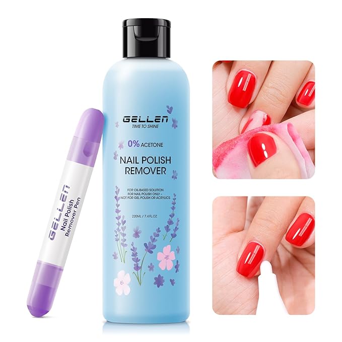 Gellen Nail Polish Remover Set with Corrector Pen, 280ml Ocean Breeze Scent Non-Acetone Nail Polish Remover, Precision Pen with 3 Refill Tips Easy Use | Rapidly Removes Natural and Glitter Nails