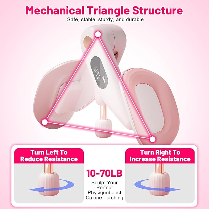 Thigh Master, Adjustable Thigh Trainer & Kegel Exerciser(10-70LB) with Leg Straps, Pelvic Floor Strengthener Devices for Women&Men, LED Counter, Postpartum Recovery, Home Gym Workout Equipment