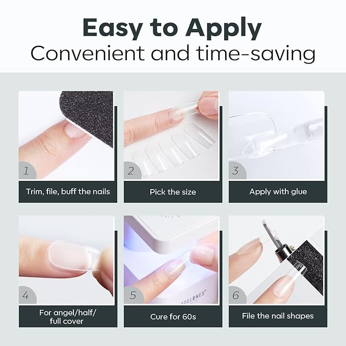 modelones Extra Short Square Nail Tips, Pre-shaped Soft Gel Tips Fake Nails False Acrylic Clear Full Cover Press on Extension Kit Gel Manicure DIY at Home 216PCS 12Sizes